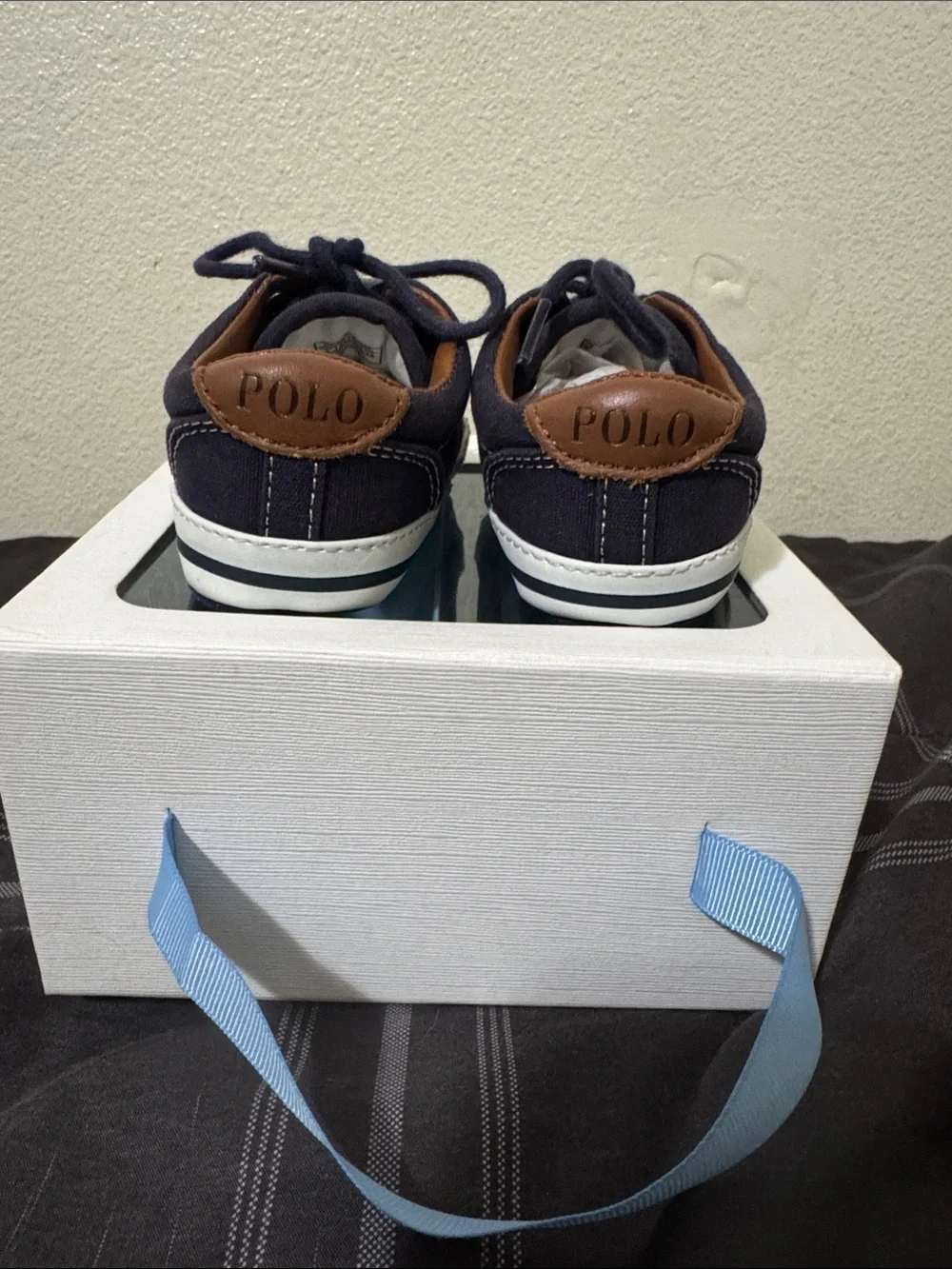 Ralph Lauren Kids Navy Canvas Sneakers with Tan Trim